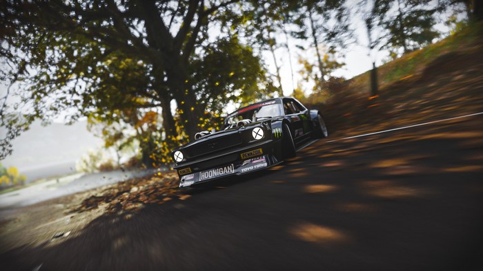 Ken Block's Hoonicorn Mustang drifting in Forza Horizon 4