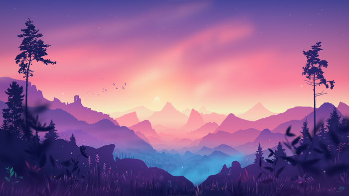 Warm Purple Mountain Landscape Artwork
