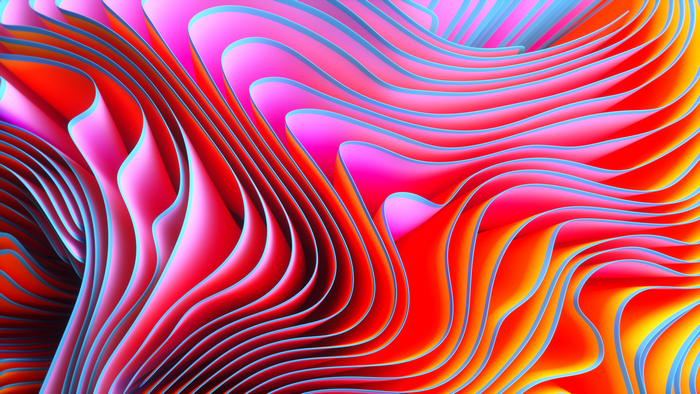 Abstract 3D render of swirling red and pink shapes