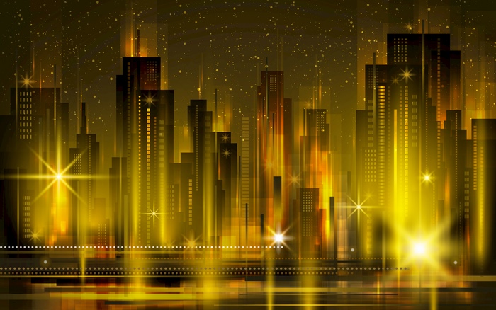 Artistic Cityscape with Golden Lights and Stars 4K