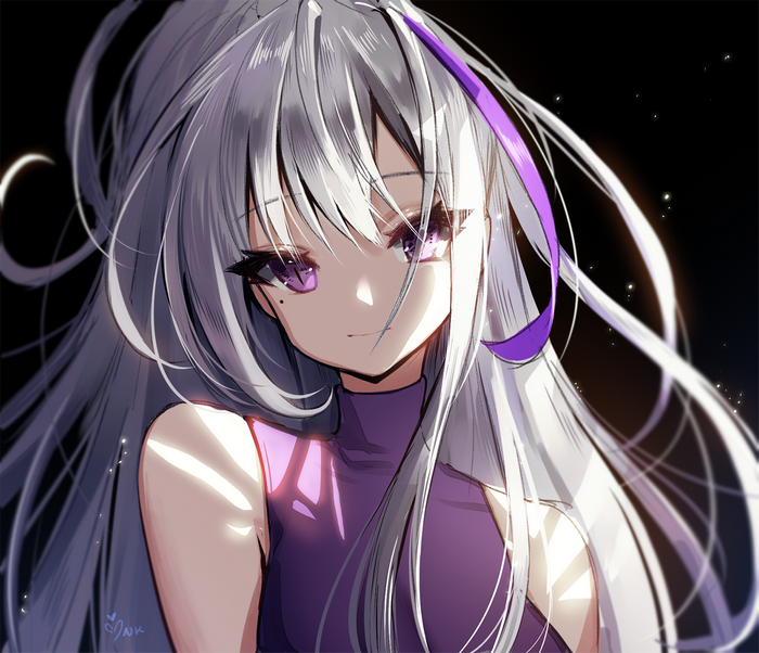 Anime girl with silver hair and purple eyes