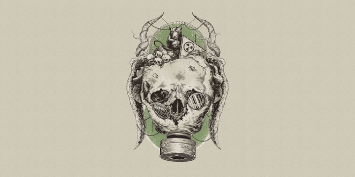 Skull with gas mask and radioactive symbol