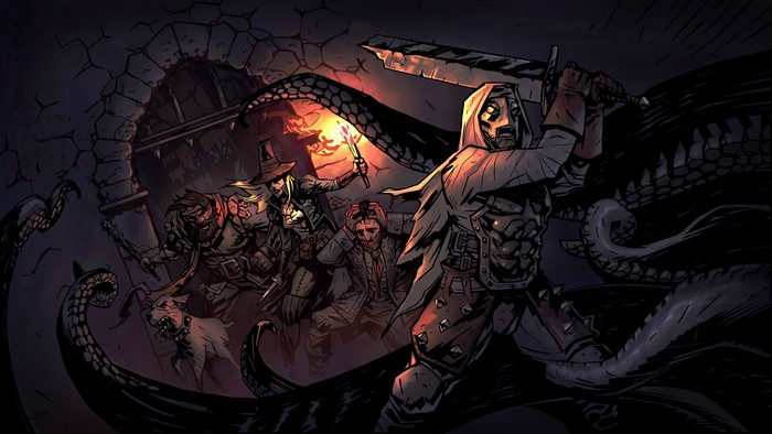4K Darkest Dungeon knight fighting monster in dungeon