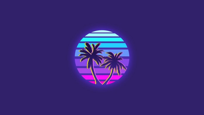 Synthwave palm trees against a striped sunset