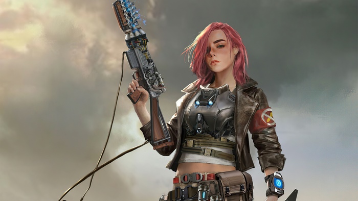 Woman with Pink Hair Holding a Gun 4K