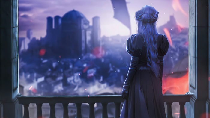 Daenerys Targaryen 4K watching a burning city