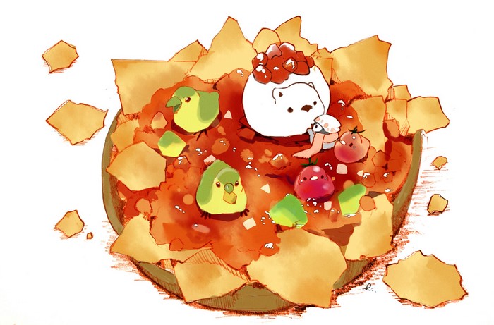 Cute animals on a plate of nachos