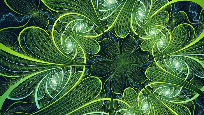 Green fractal pattern with floral elements