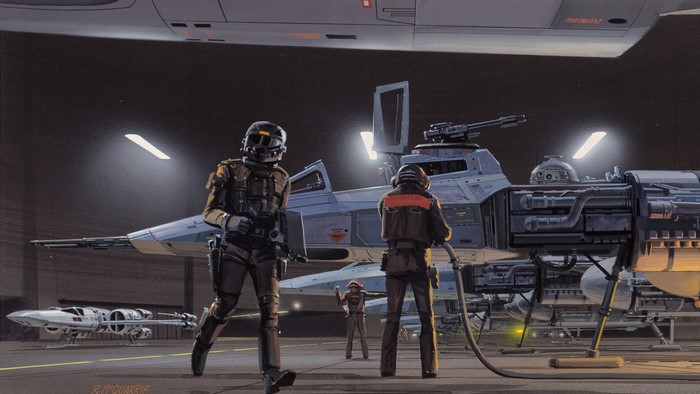 Star Wars artwork by Ralph McQuarrie: Rebel Alliance hangar