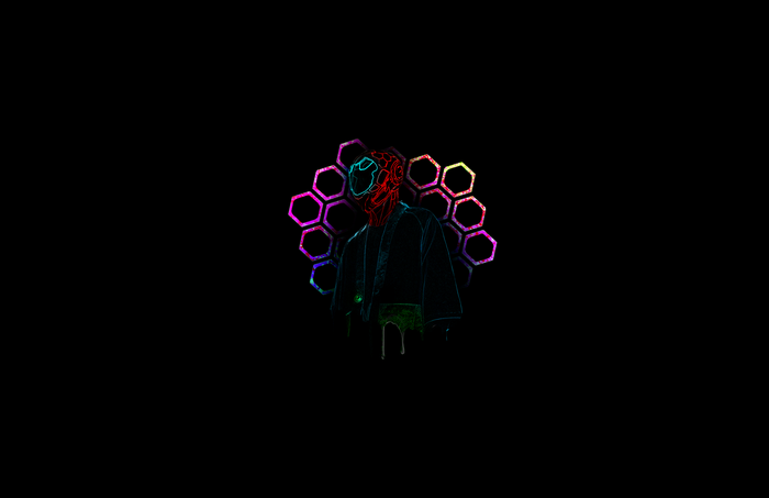 Cyberpunk figure with hexagonal halo