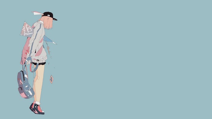 Anime girl with pink hair and paper planes