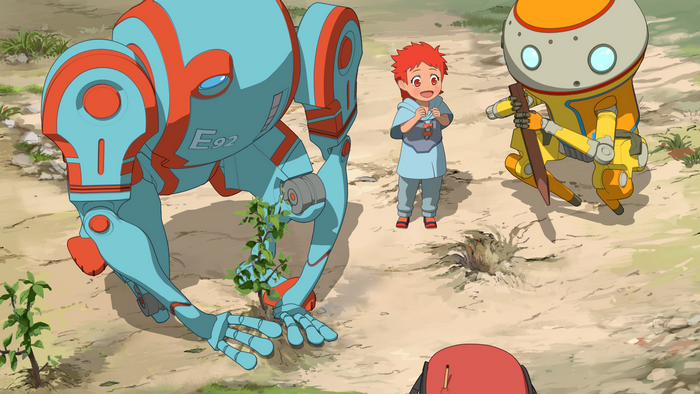 Sara and robots E92 and A37 planting a tree