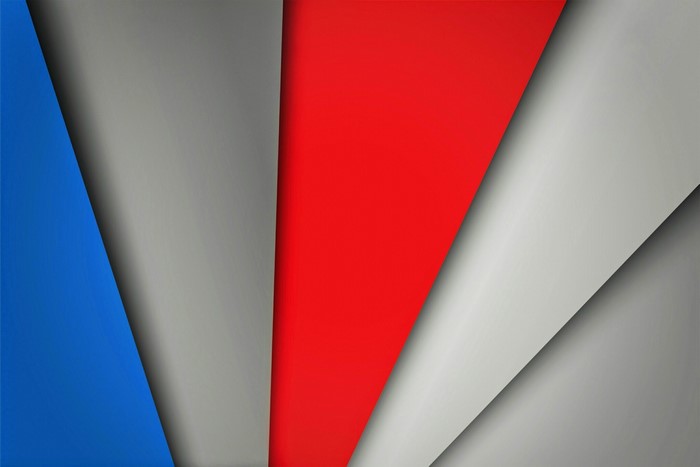 Abstract geometric shapes in blue, red, and gray
