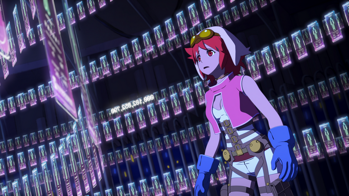 Sara from Eden in a room with data cards