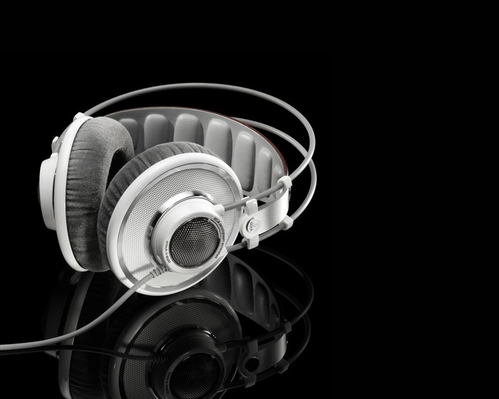 AKG headphones with reflection on black background