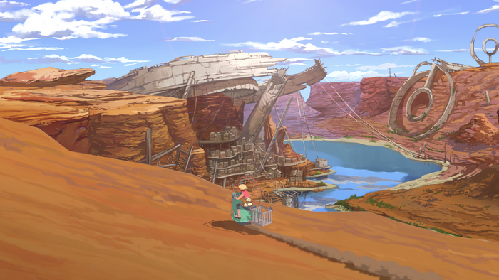 Sara from Eden rides a vehicle in a desert landscape