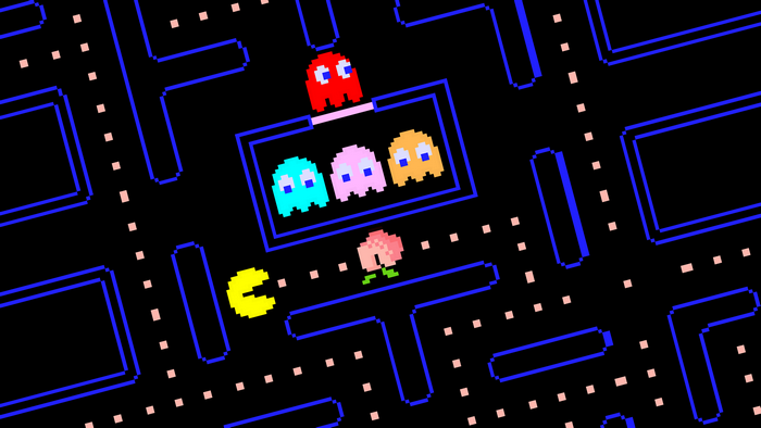 Pac-Man and ghosts with Peach from Super Mario