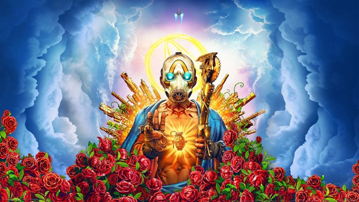4K Borderlands 3 art with a masked figure and guns