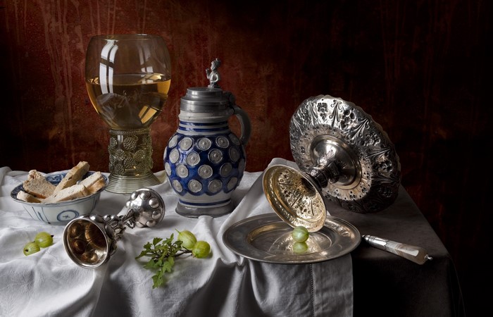 Still life with fruit and silver objects