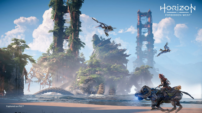 Aloy riding a machine in Horizon Forbidden West