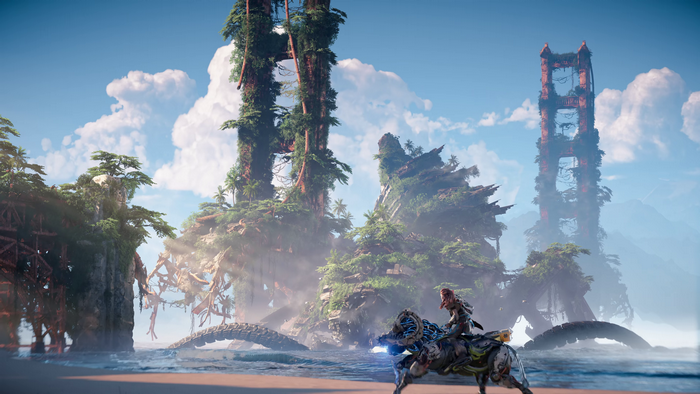 Aloy from Horizon Forbidden West on a mount