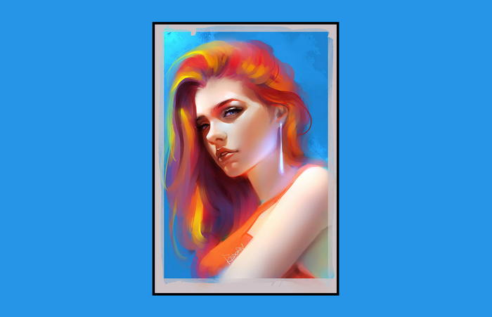 Painting of a woman with colorful hair