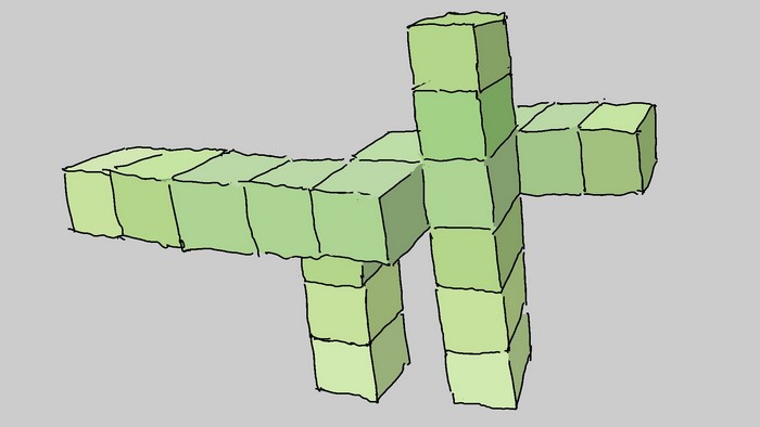 Abstract sculpture of green cubes