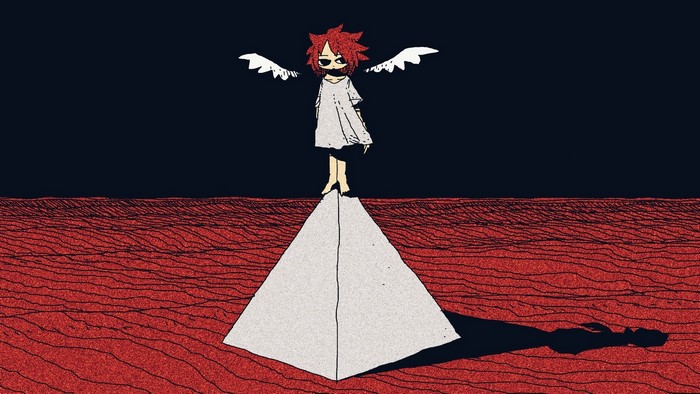 Anime boy with wings on a pyramid