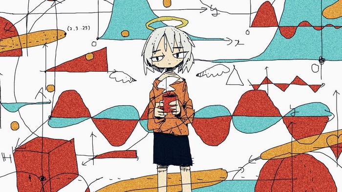 Anime character with mathematical diagrams