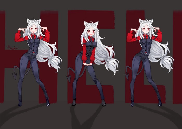 Cerberus from Helltaker in a parody artwork
