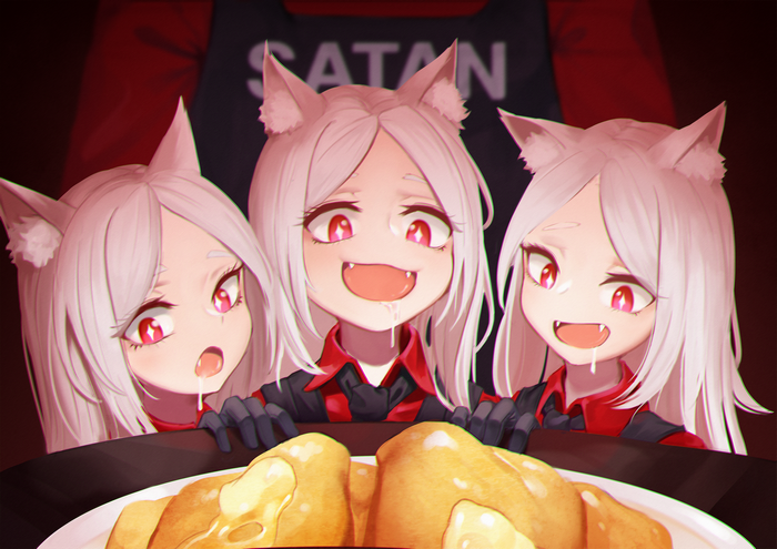 Cerberus from Helltaker with food