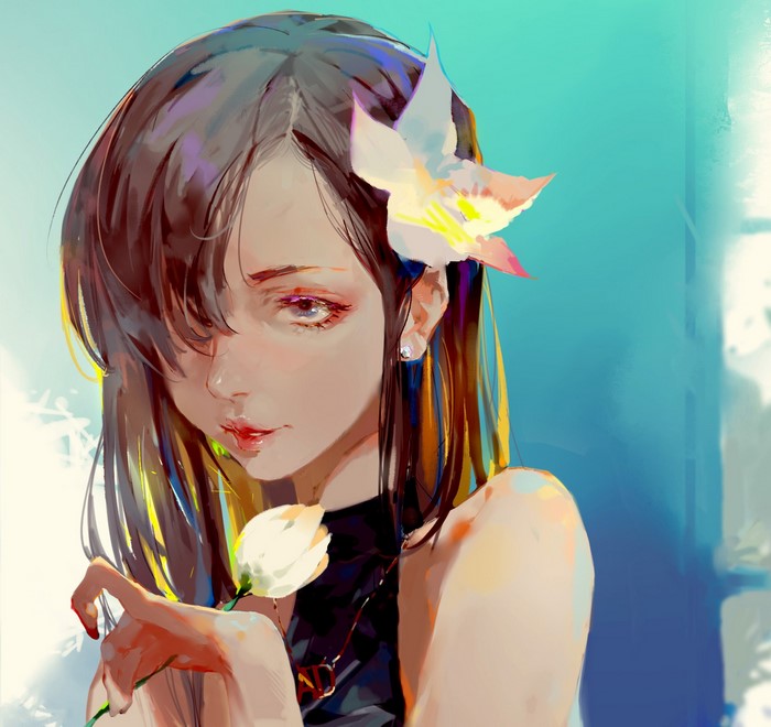 Anime portrait of a girl with a flower