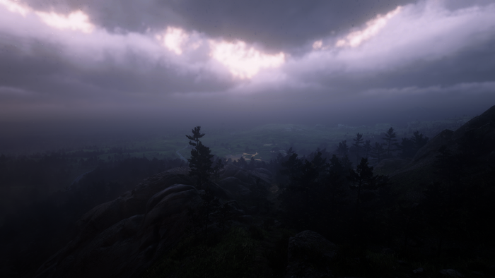 Red Dead Redemption 2 landscape with stormy clouds