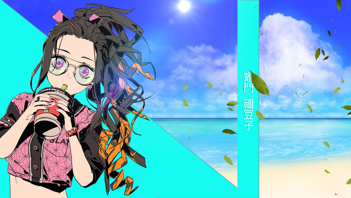 Kamado Nezuko from Kimetsu no Yaiba drinking a beverage