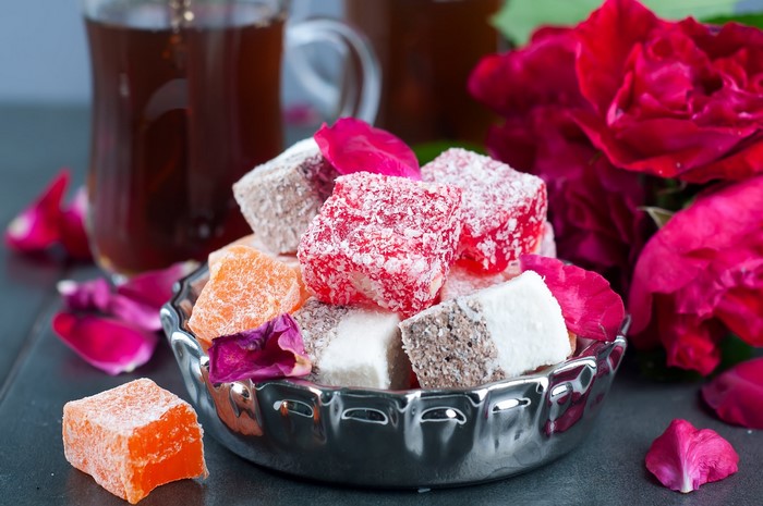 Turkish Delight with Roses and Tea