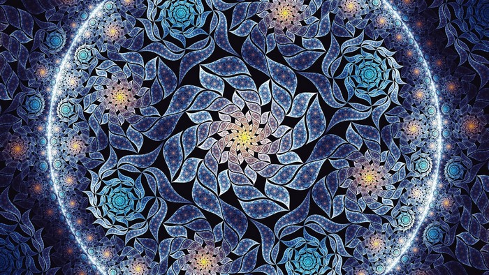 Blue and yellow fractal flowers pattern
