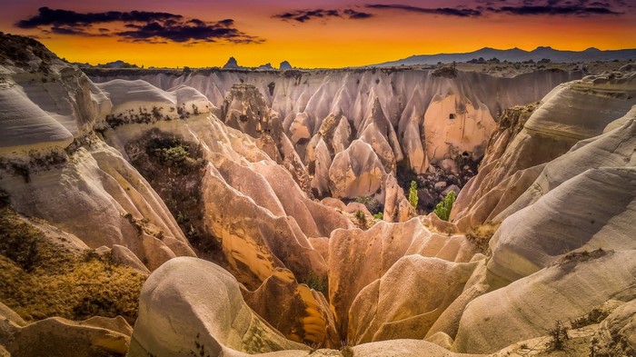 Cappadocia rock formations at sunset, Turkey