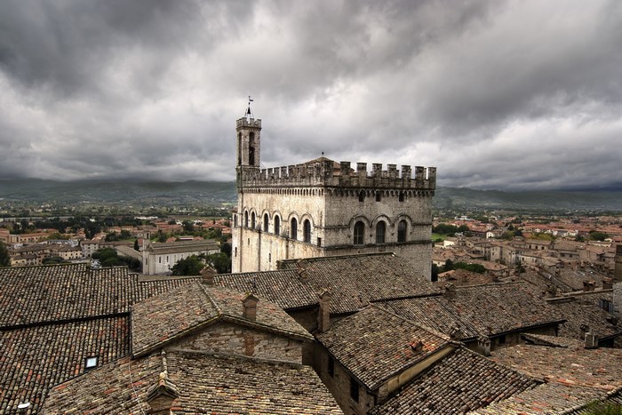 Gubbio, Italy rooftops and Palazzo dei Consoli