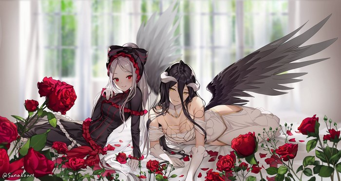 Albedo and Shalltear from Overlord with roses