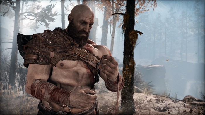Kratos from God of War in a forest