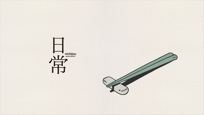 Nichijou anime title with chopsticks