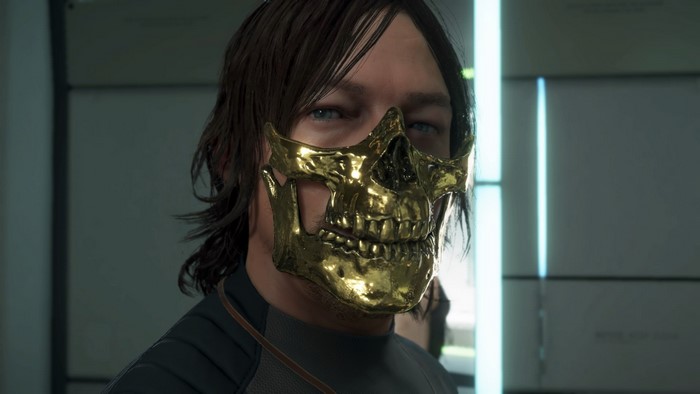 Sam Porter Bridges from Death Stranding wearing a gold skull mask