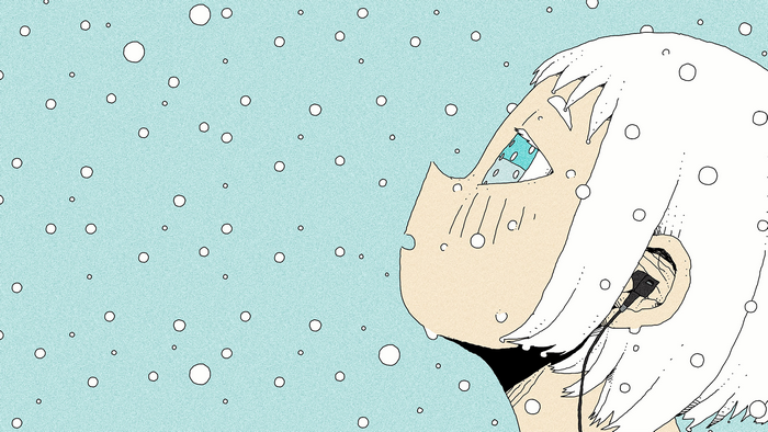 Anime girl with earphones in snow