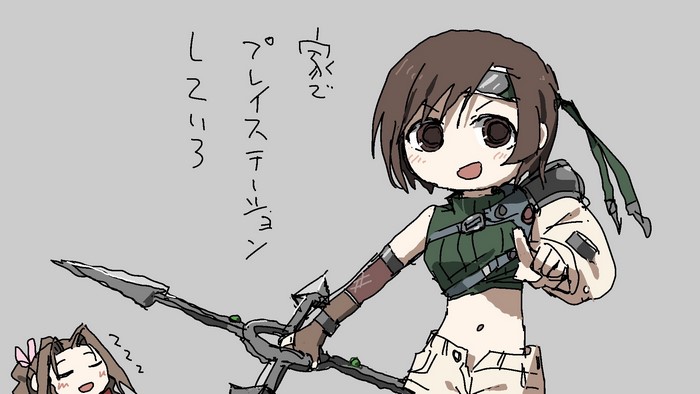Yuffie Kisaragi from Final Fantasy VII playing PlayStation