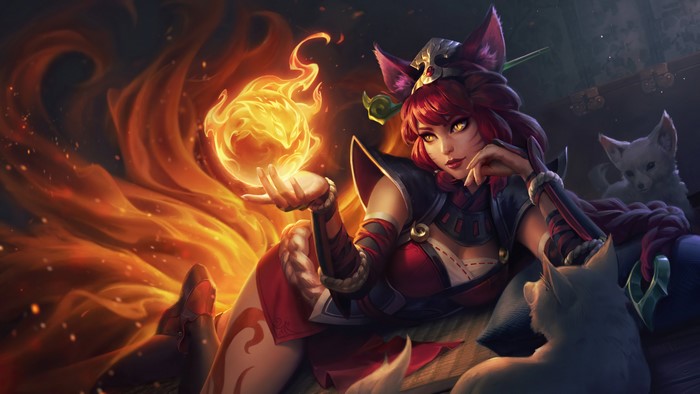 Ahri from League of Legends with fire