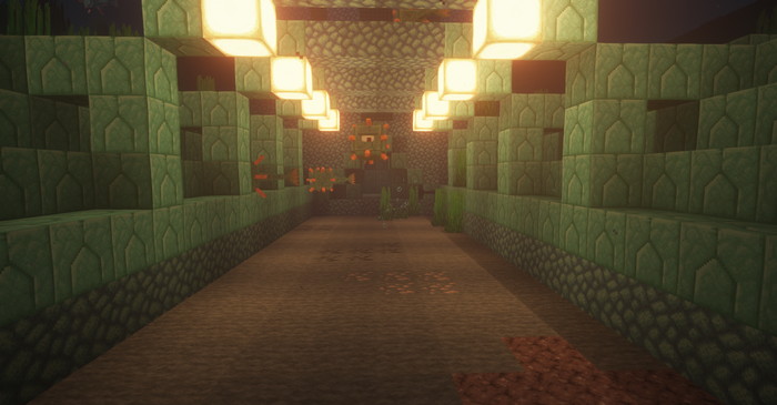 Minecraft underwater structure with glowing lights