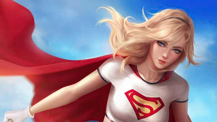 Supergirl from DC Comics flying in the sky
