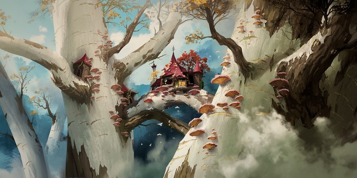 Fantasy mushroom village in a forest