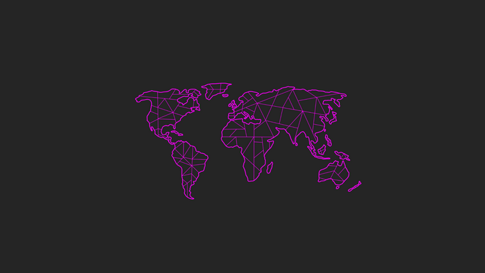 Minimalist world map with purple geometric lines