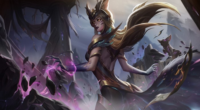 Ahri from League of Legends casting a spell